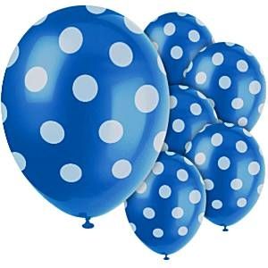 6 Palloncini Blu con Pois Bianchi 30cm - Wimipops